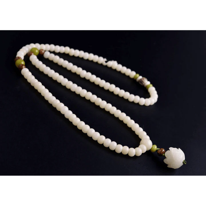 White Jade Bodhi Seed Mala - 108 Beads Bracelet/Necklace