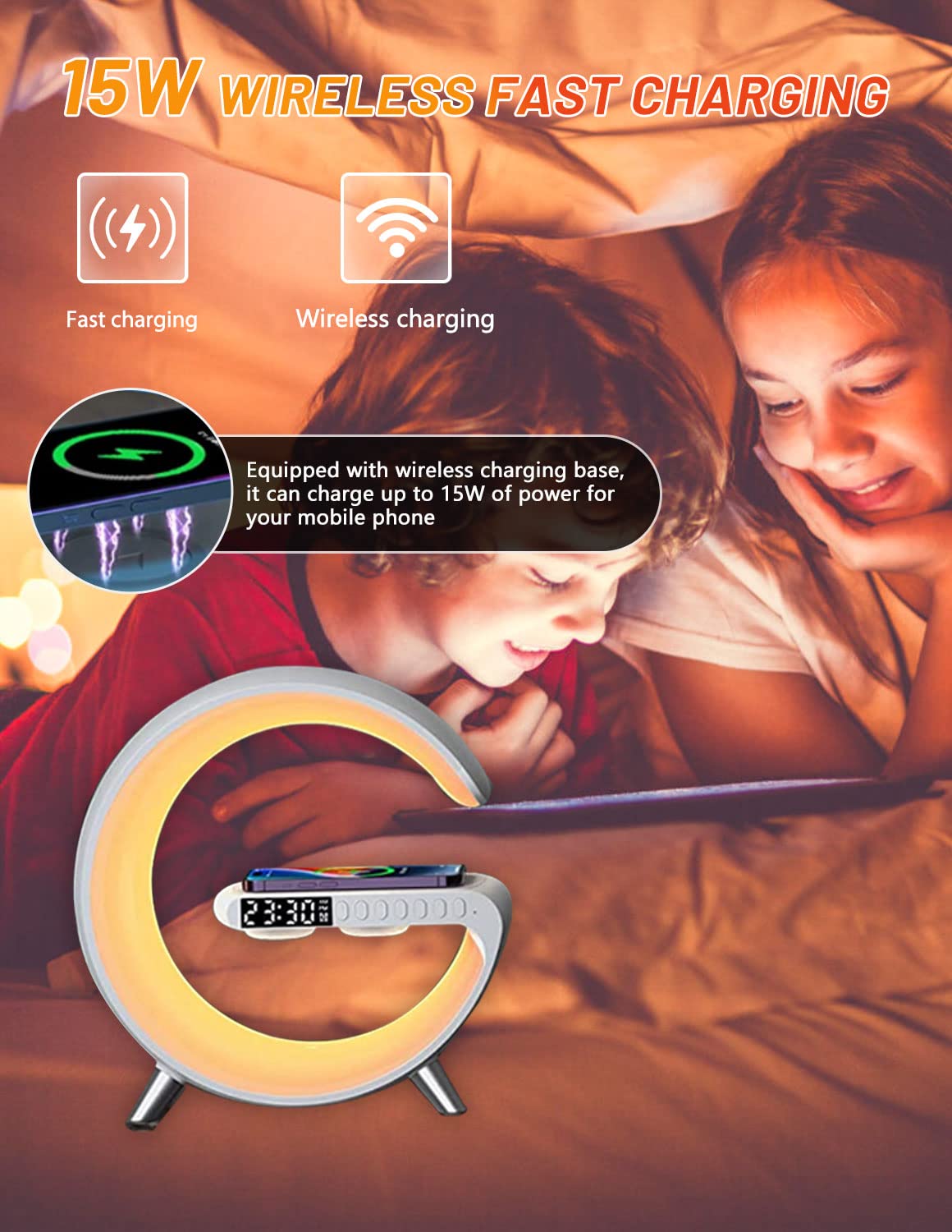 Wireless Charging Bluetooth Audio Alarm Clock Ambient Light🎶🎁