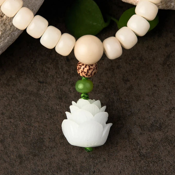 White Jade Bodhi Seed Mala - 108 Beads Bracelet/Necklace